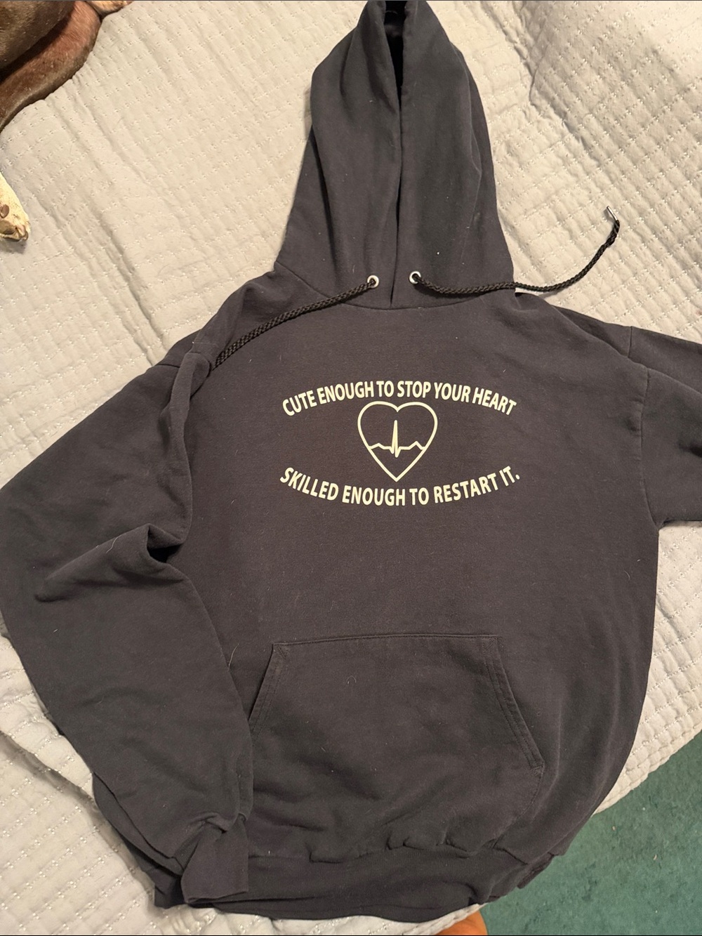 Black Graphic Pullover Hoodie - Cute Enough to Stop Your Heart